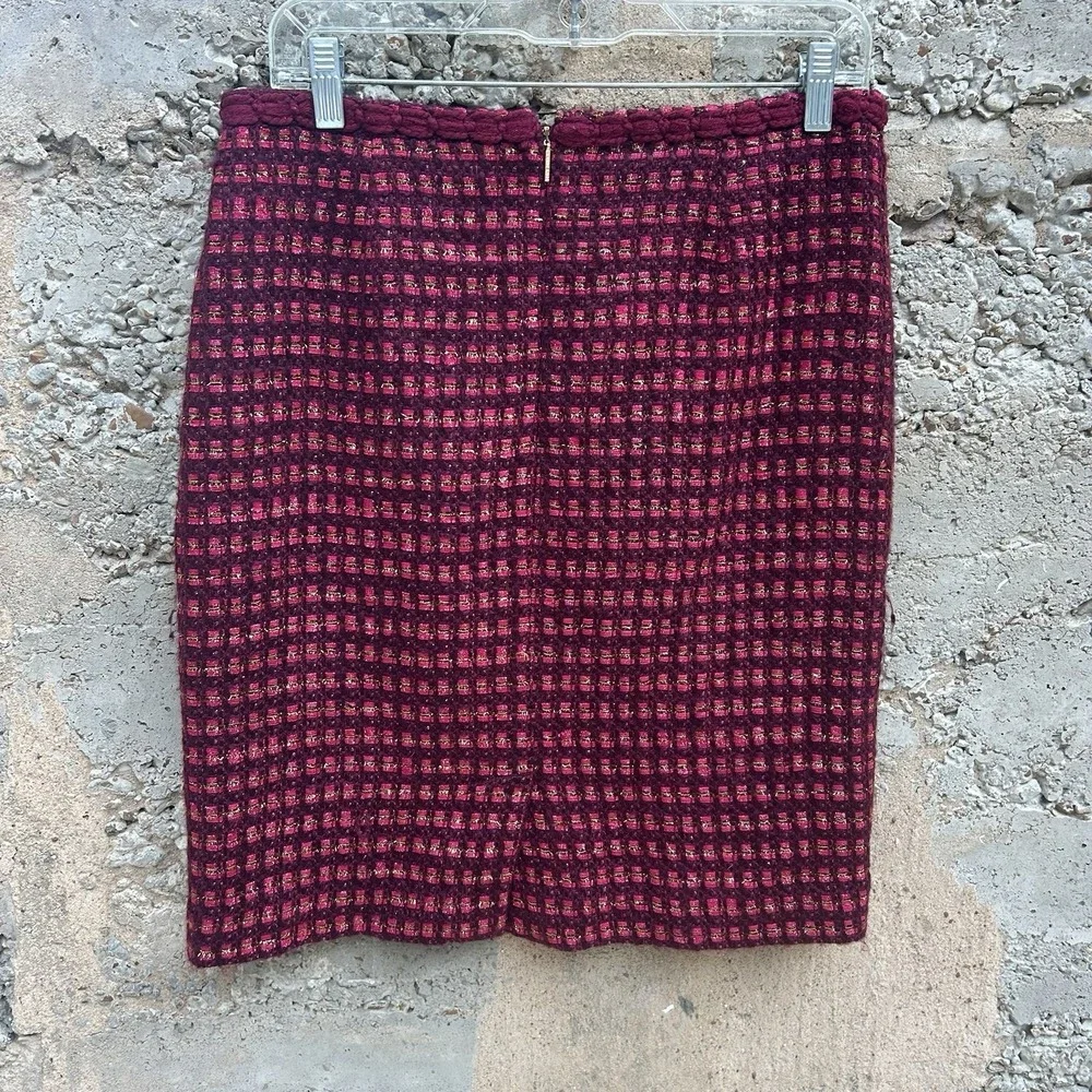 Tory Burch Skirt Womens 8‎ Burgundy Tweed Boucle Pencil Lined Style 31273939